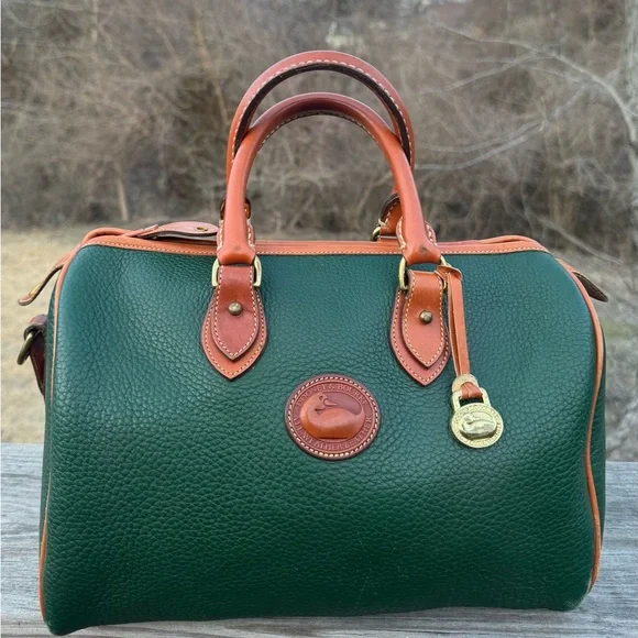 Vintage Dooney & Bourke Boston Green and Tan Leather Handbag - Picture 1 of 9